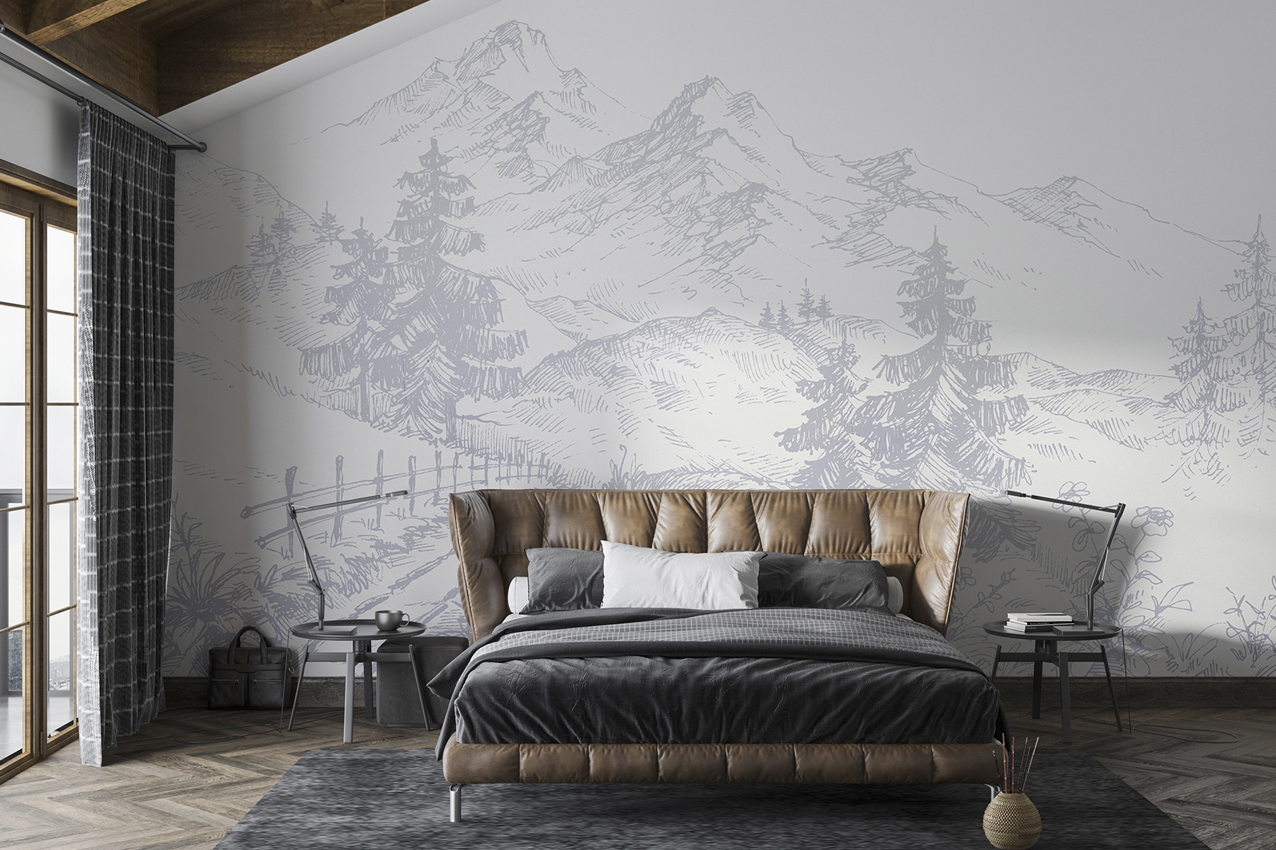 A drawing of a road and mountains A drawing of a road and mountains