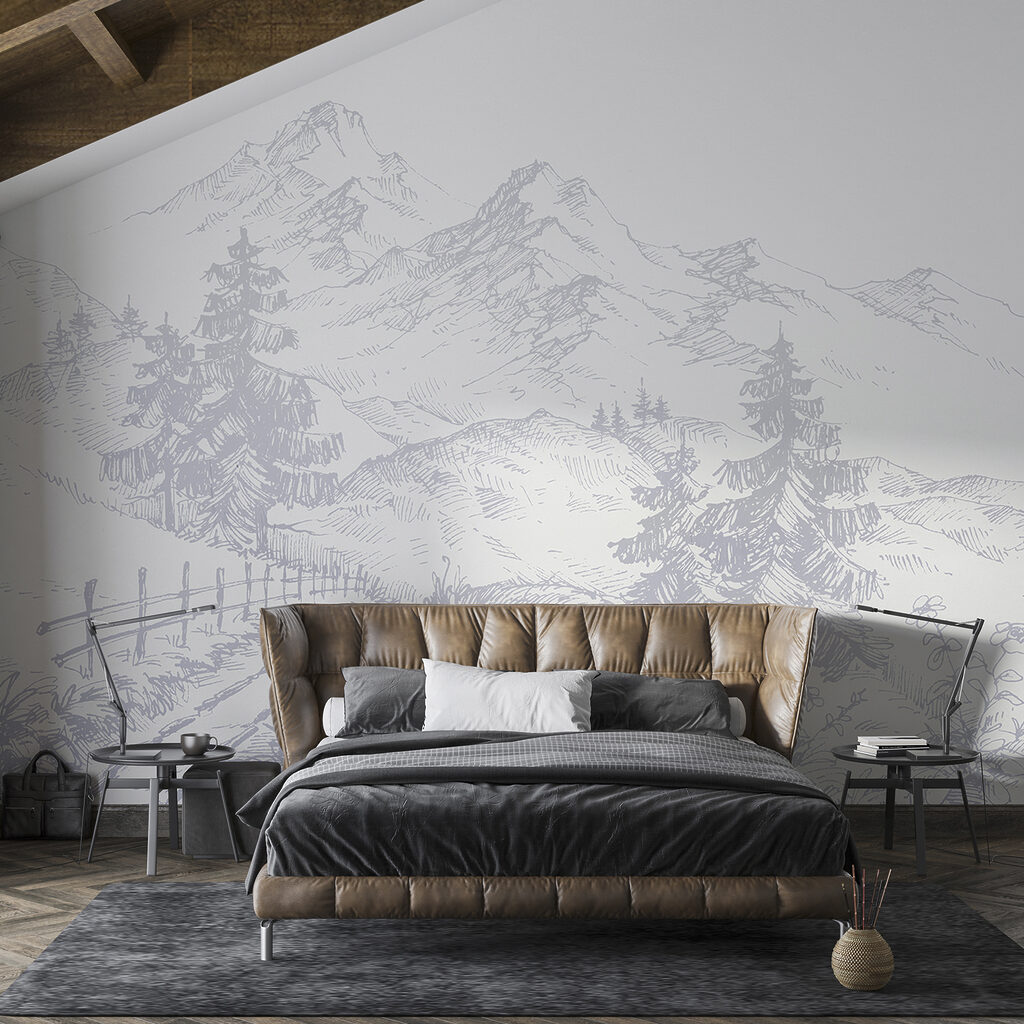 A drawing of a road and mountains A drawing of a road and mountains