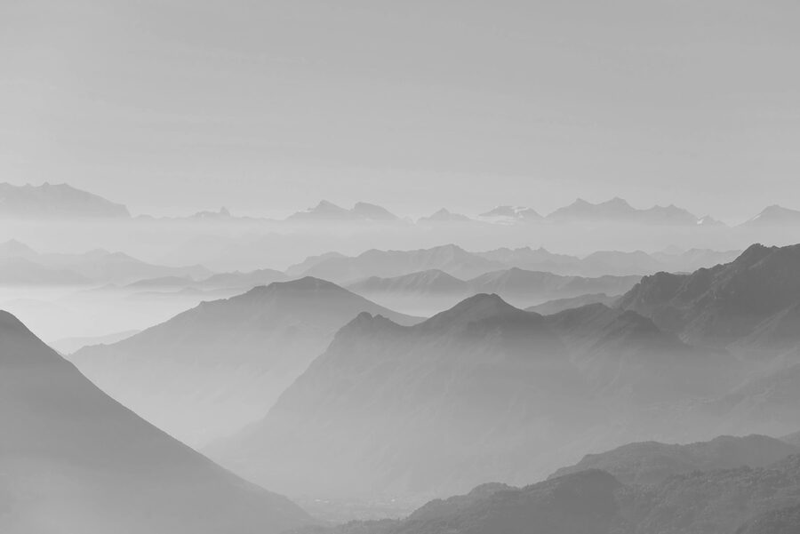 A black and white image of mountains