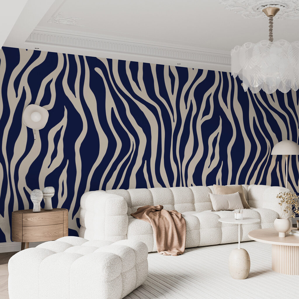 A blue and white zebra print A blue and white zebra print