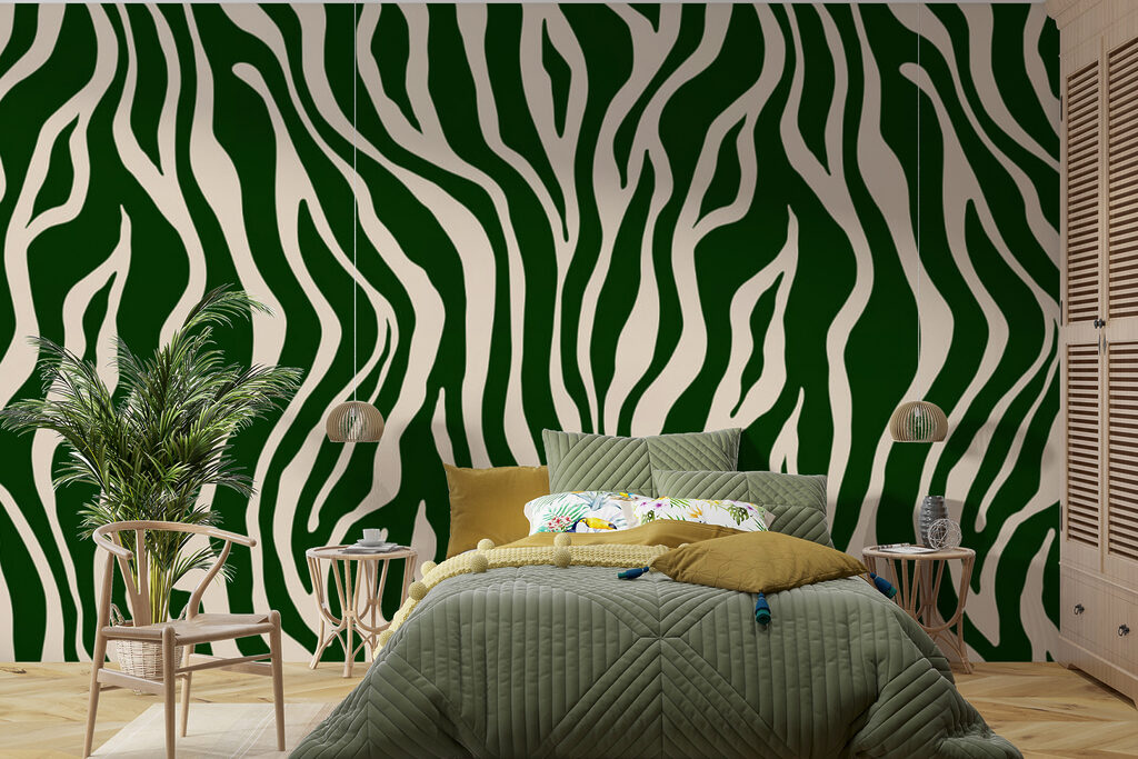 A green and white zebra print A green and white zebra print