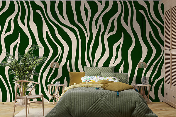 A green and white zebra print A green and white zebra print