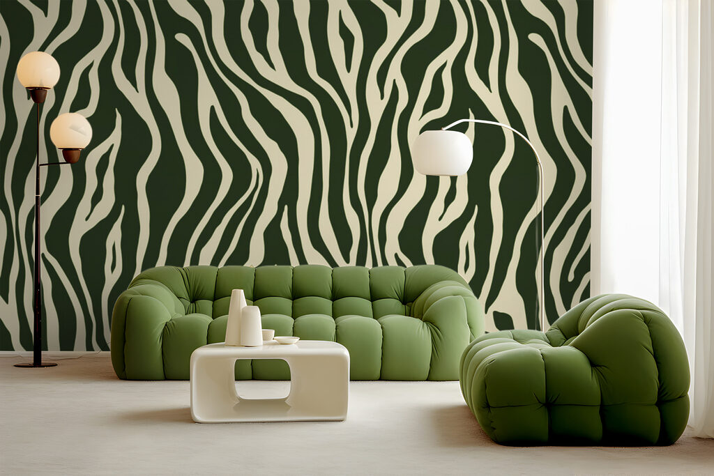 A green and white zebra print A green and white zebra print