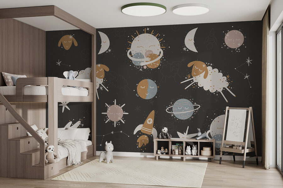 Wall murals A group of cartoon images of planets and stars