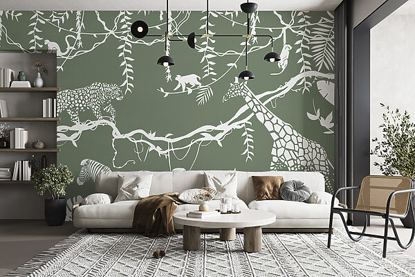 A wallpaper with animals and plants