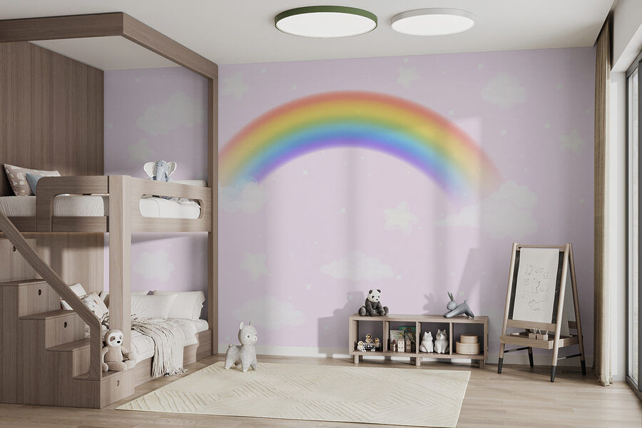 A rainbow and clouds in the sky