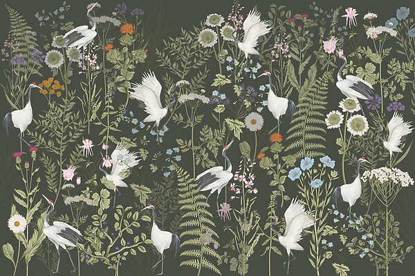 A wallpaper with birds and flowers A wallpaper with birds and flowers