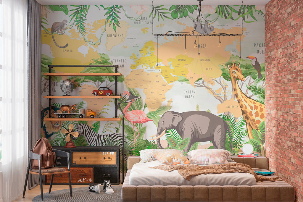 A map of the world with animals A map of the world with animals