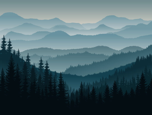A landscape of mountains with trees A landscape of mountains with trees