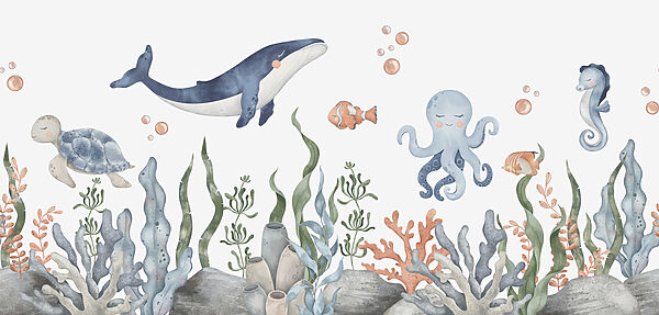 A whale and octopus under water