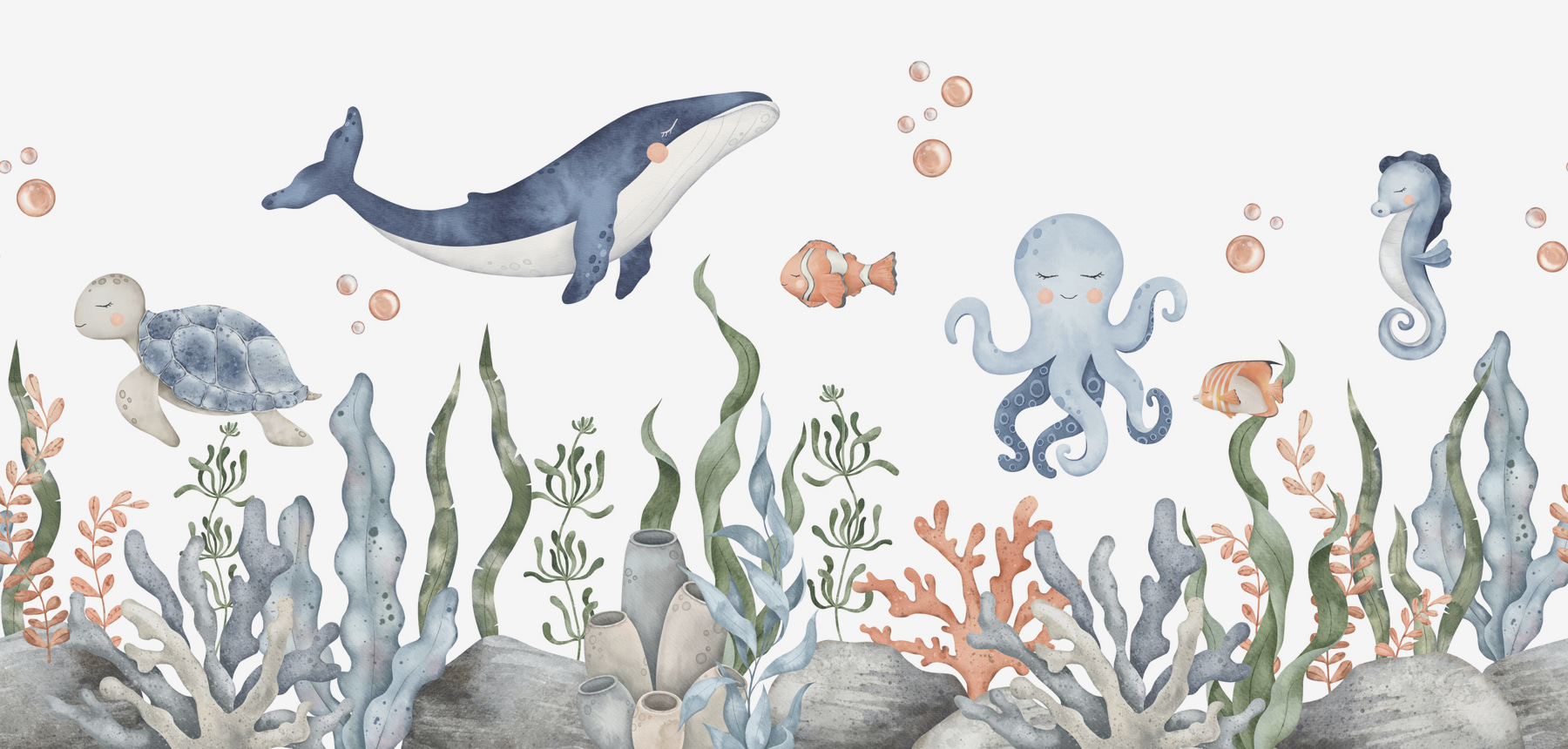 A whale and octopus under water