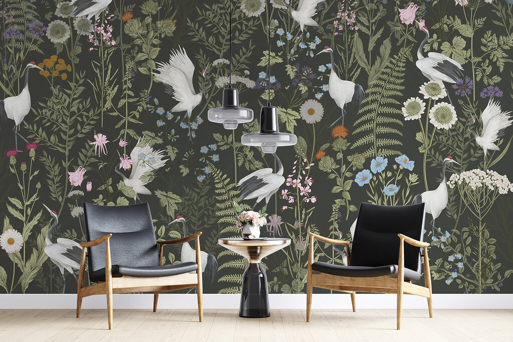 A wallpaper with birds and flowers A wallpaper with birds and flowers