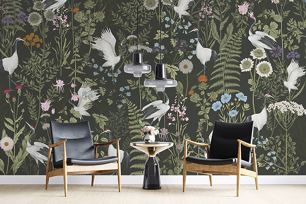 A wallpaper with birds and flowers A wallpaper with birds and flowers