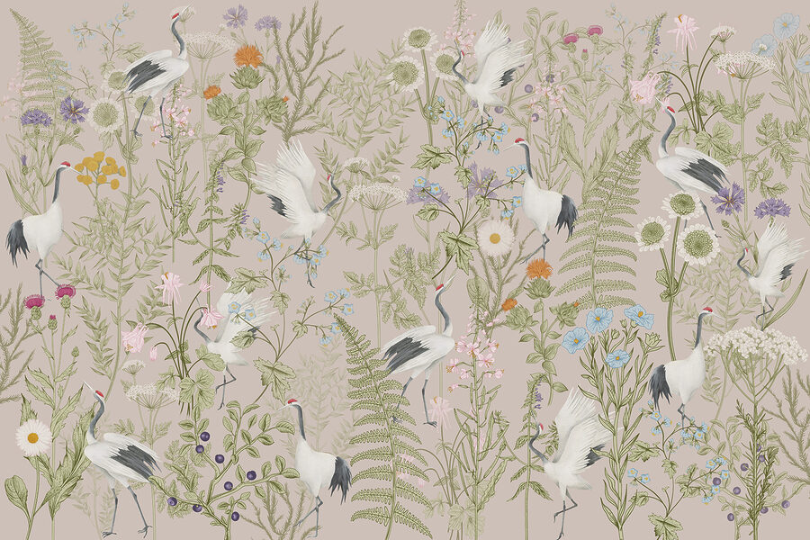 A wallpaper with birds and plants