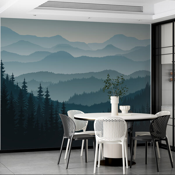 A landscape of mountains with trees A landscape of mountains with trees