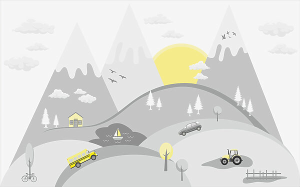 A cartoon of cars and trucks on a hill A cartoon of cars and trucks on a hill