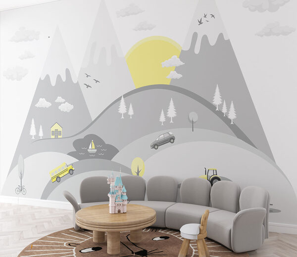 A cartoon of cars and trucks on a hill A cartoon of cars and trucks on a hill