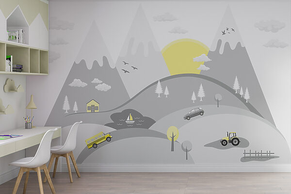 A cartoon of cars and trucks on a hill A cartoon of cars and trucks on a hill
