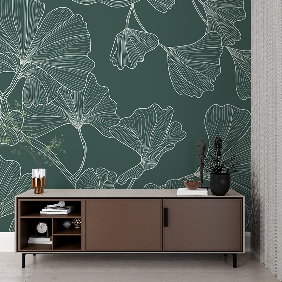 Wall murals A pattern of leaves on a green background