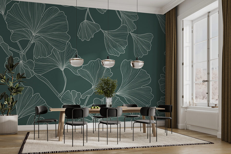 Wall murals A pattern of leaves on a green background - Image 2