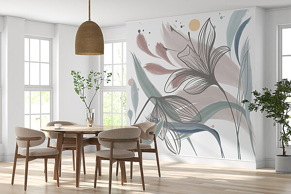 A drawing of flowers and leaves A drawing of flowers and leaves