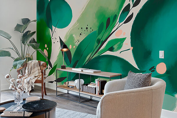 A painting of leaves and branches