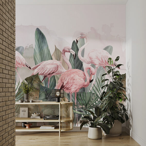 A group of pink flamingos and leaves w00505v1pih23ms 600x600 - A group of pink flamingos and leaves - tegory