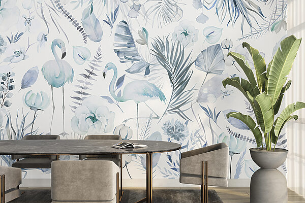 A pattern of flamingos and flowers A pattern of flamingos and flowers