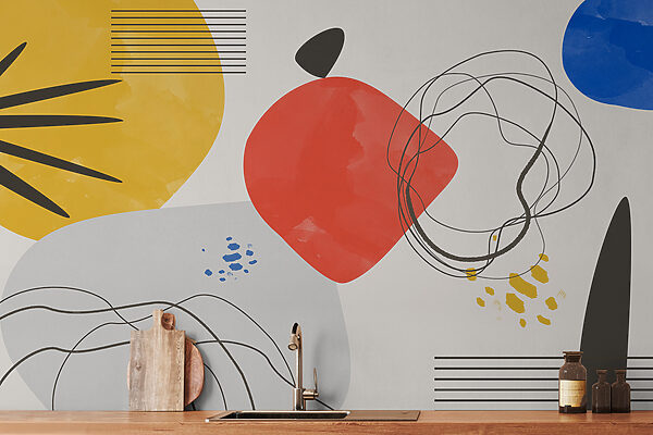 A colorful art piece with lines and circles A colorful art piece with lines and circles