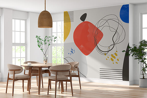 A colorful art piece with lines and circles A colorful art piece with lines and circles