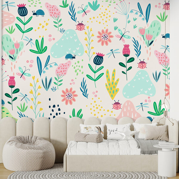 A pattern of flowers and insects A pattern of flowers and insects