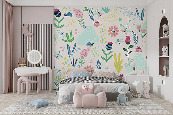 A pattern of flowers and insects A pattern of flowers and insects