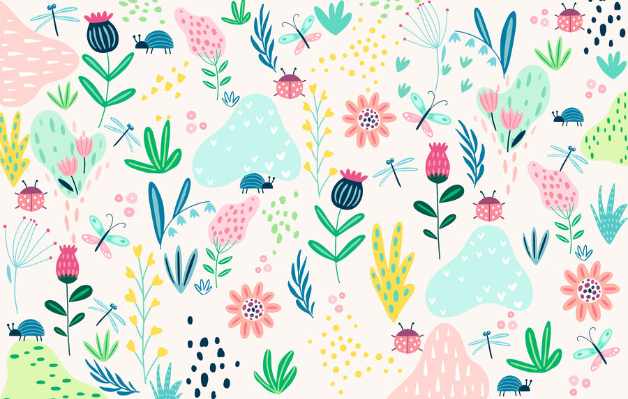 A pattern of flowers and insects A pattern of flowers and insects