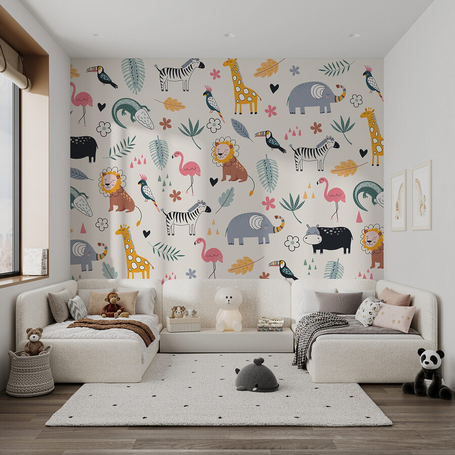 Wall murals A pattern of animals and leaves - Image 2