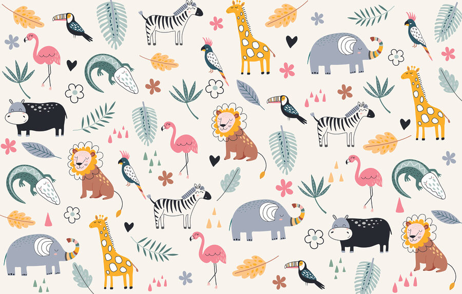 Wall murals A pattern of animals and leaves - Image 3
