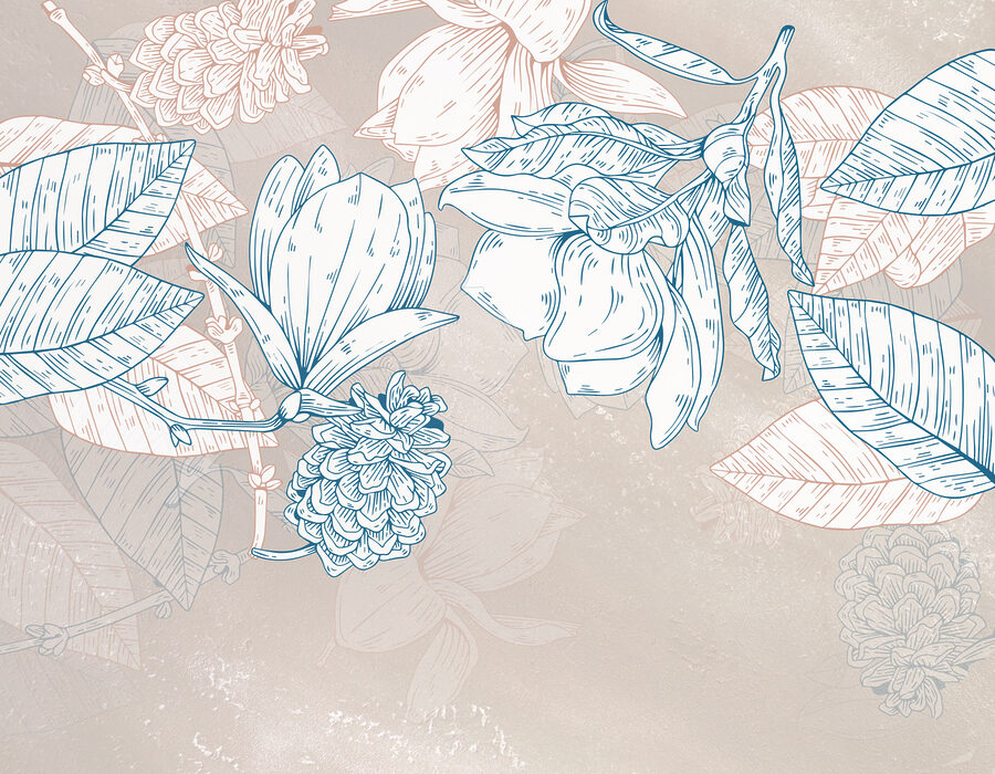 A drawing of flowers and leaves