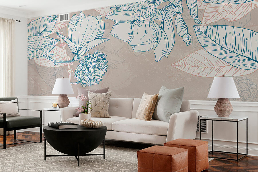 A drawing of flowers and leaves