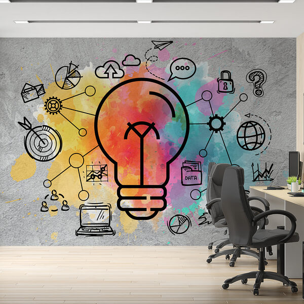 A light bulb with a colorful background A light bulb with a colorful background