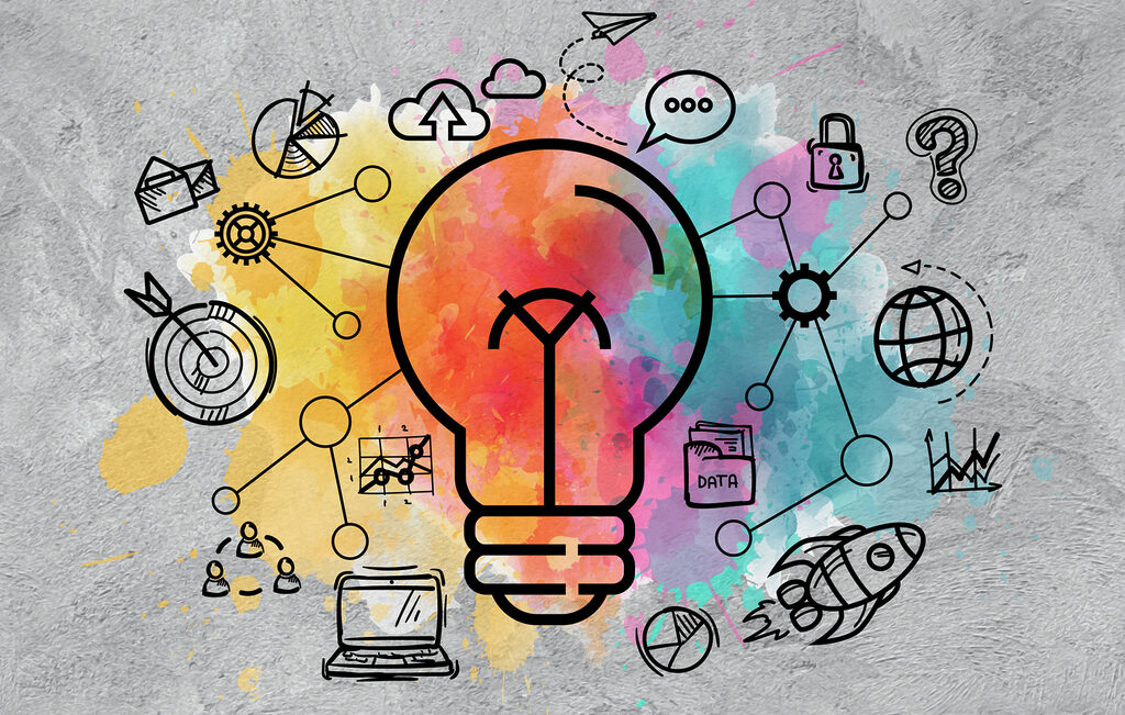 A light bulb with a colorful background A light bulb with a colorful background