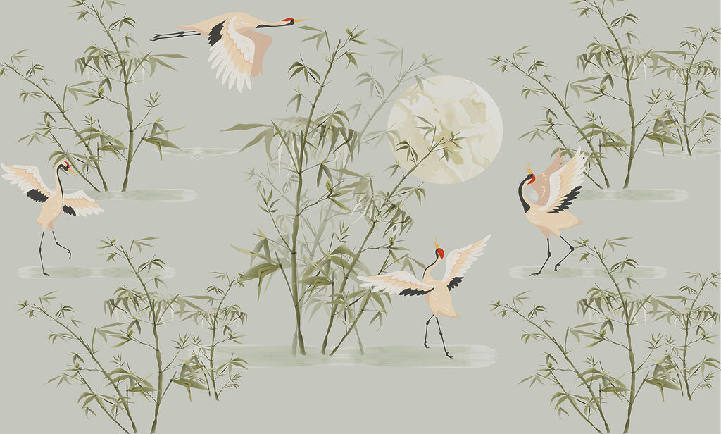 A wallpaper with birds and bamboo A wallpaper with birds and bamboo
