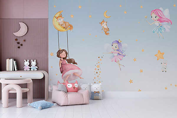 A wall mural of fairies and animals w00621pir56r 600x400 - A wall mural of fairies and animals - tegory