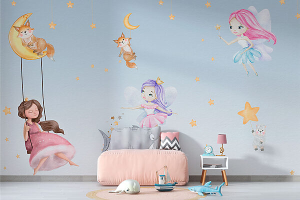 A wall mural of a girl’s room