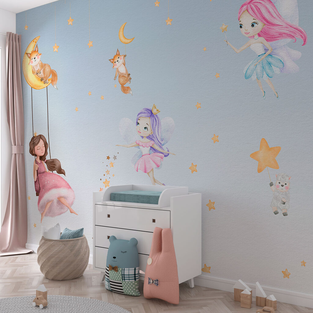 w00621pir78ms 1024x1024 - A wall mural of fairies and animals - tegory