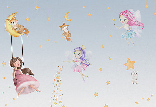 A wall mural of fairies and animals w00621p 600x411 - A wall mural of fairies and animals - tegory