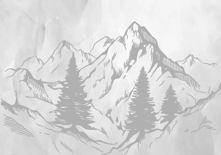 A drawing of a mountain range