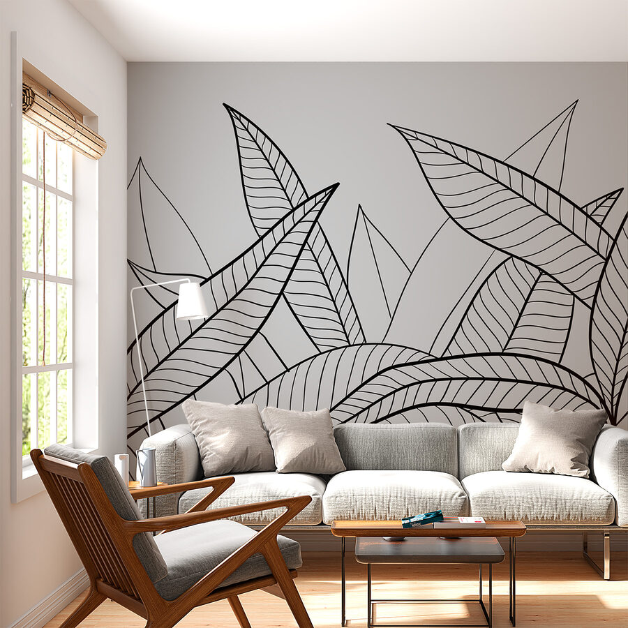 A black and white drawing of leaves A black and white drawing of leaves