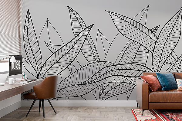 A black and white drawing of leaves A black and white drawing of leaves