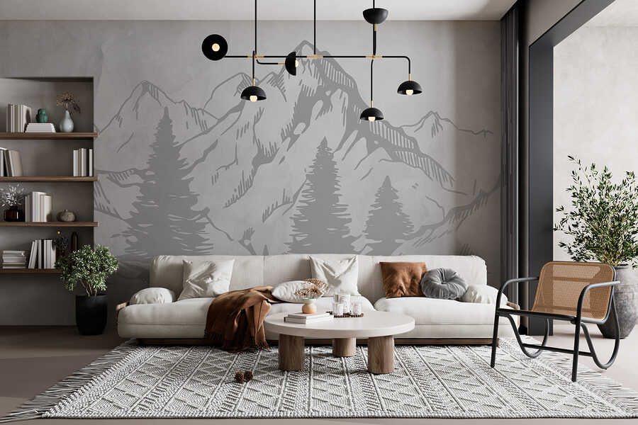 A drawing of a mountain range