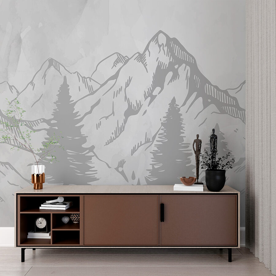 A drawing of a mountain range