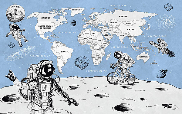 A drawing of two astronauts on the moon A drawing of two astronauts on the moon